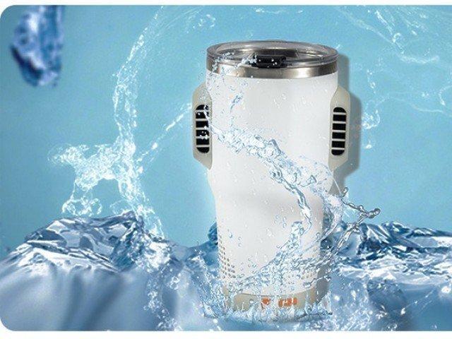 Drinking water mug which is also an air conditioner