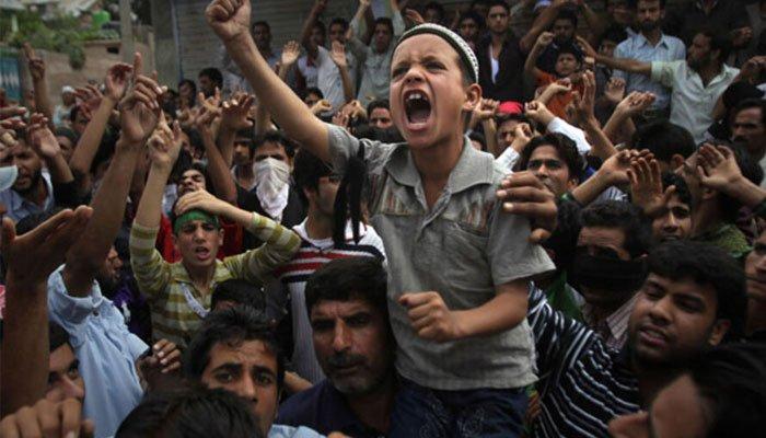 Protest of family members of 2 citizens martyred by Indian forces in Haiderpura