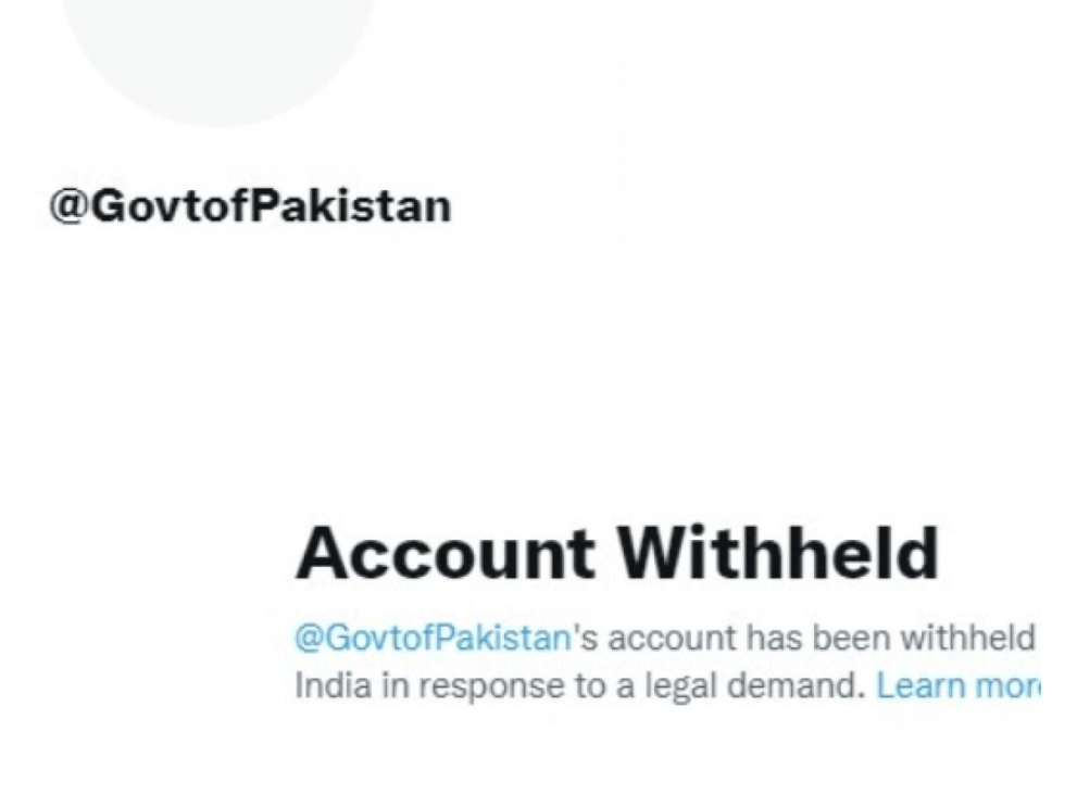 The official Twitter account of the Government of Pakistan has been deactivated in India
